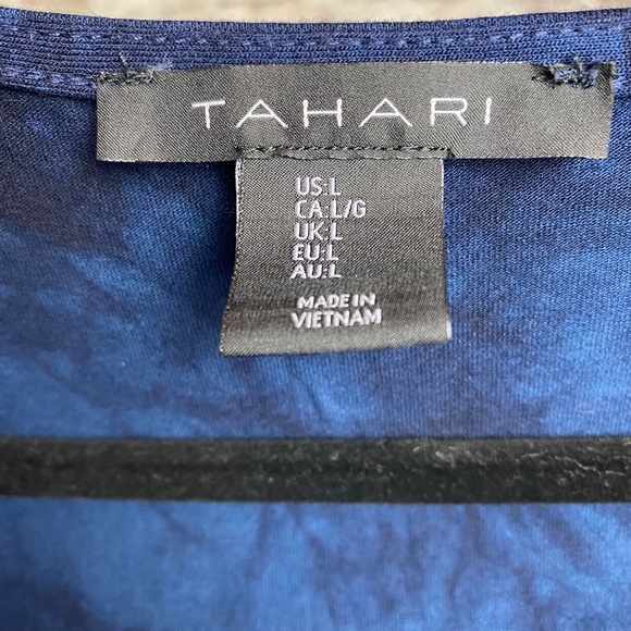 Tahari Womenʻs Blue and Black Tie Dye Ruched Sleeve Blouse Large - Picture 3 of 5
